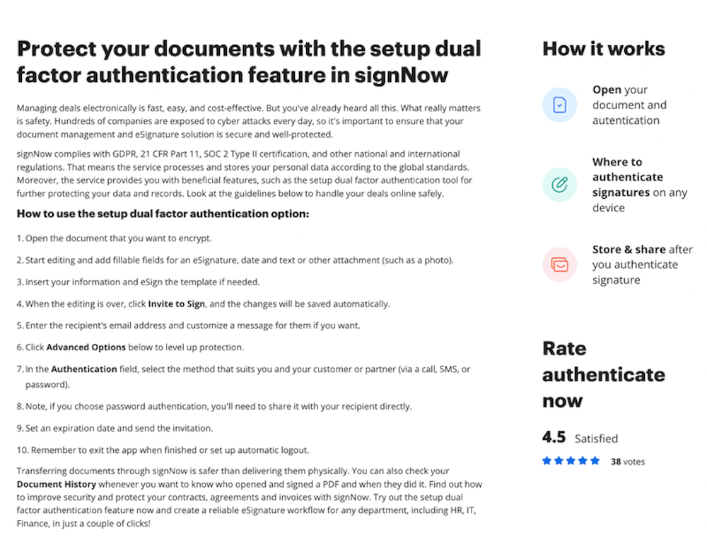 SignNow has a how it works section on its website to establish user trust.